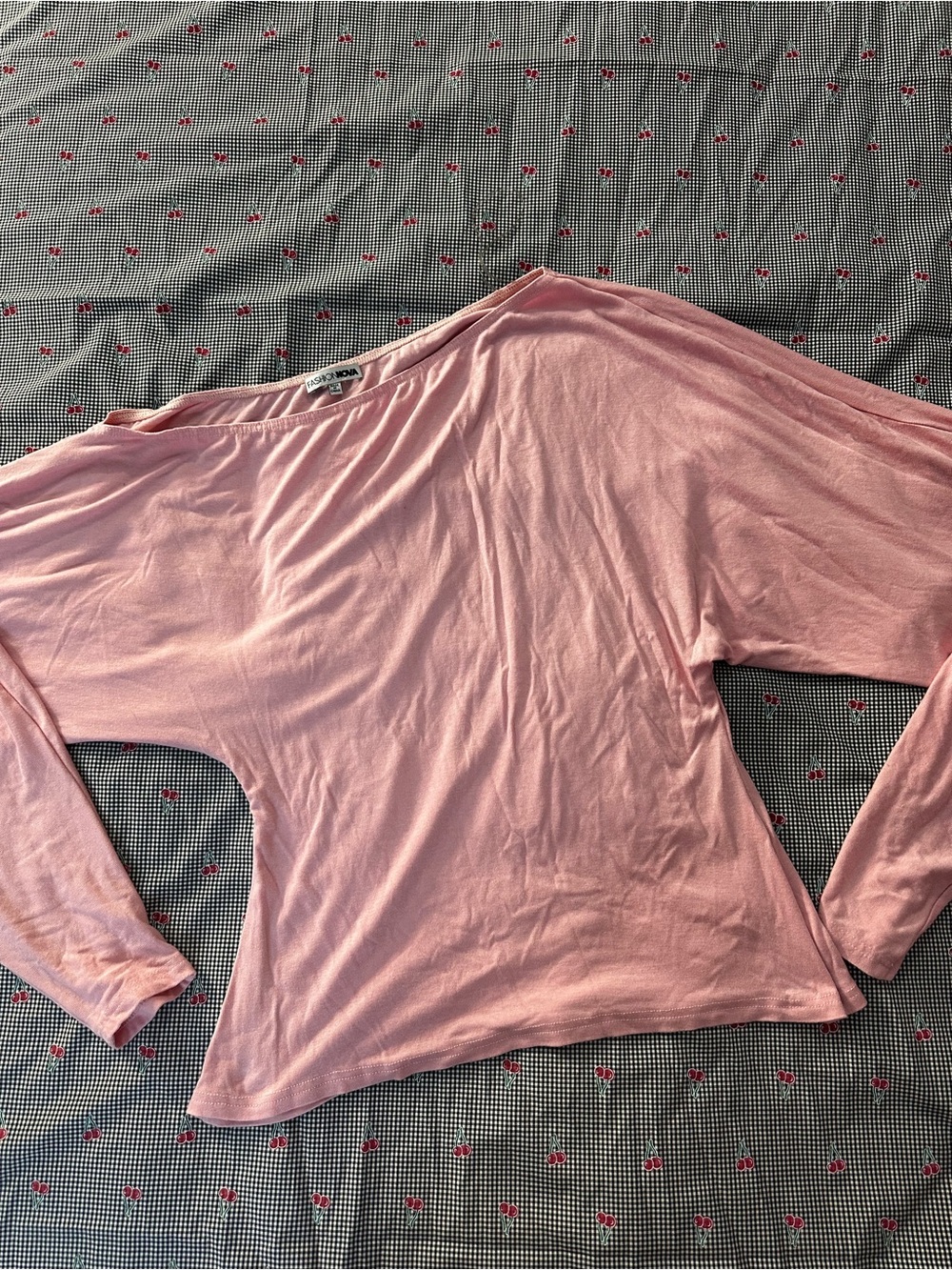 Fashion Nova Light Pink Long Sleeve Boatneck Top
